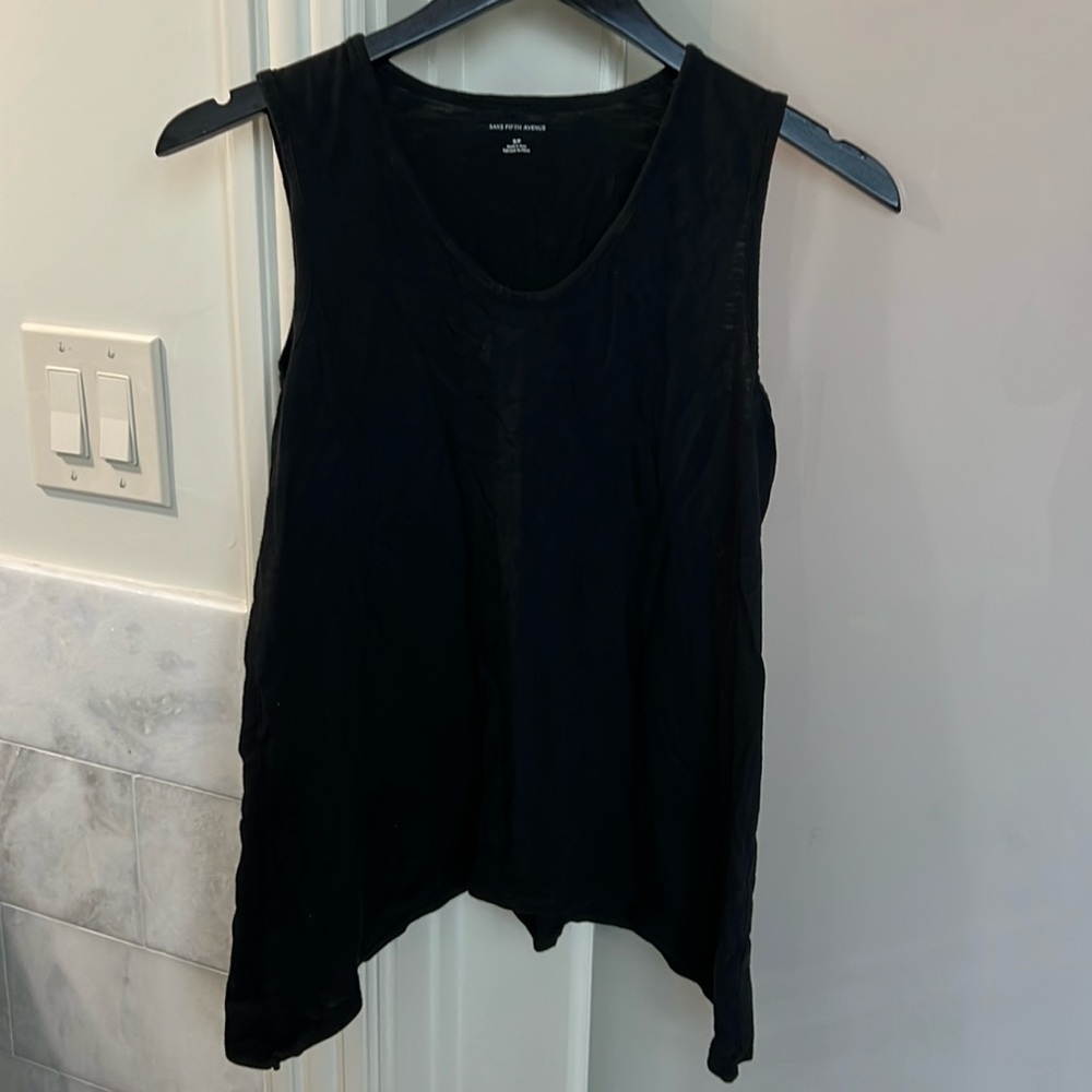 Saks Fifth Avenue Black Tank Top asymmetrical hem size S/P